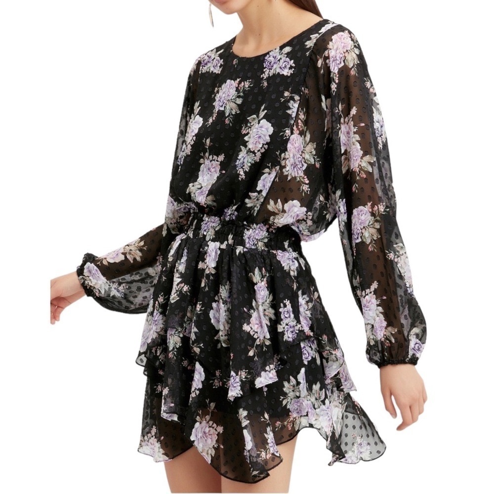 LOVESHACKFANCY Kaia Mini Dress Floral Long Sleeve XS